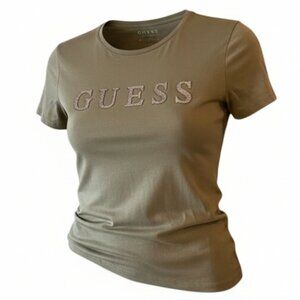 Guess olive green T-shirt raised sparkle LOGO size L